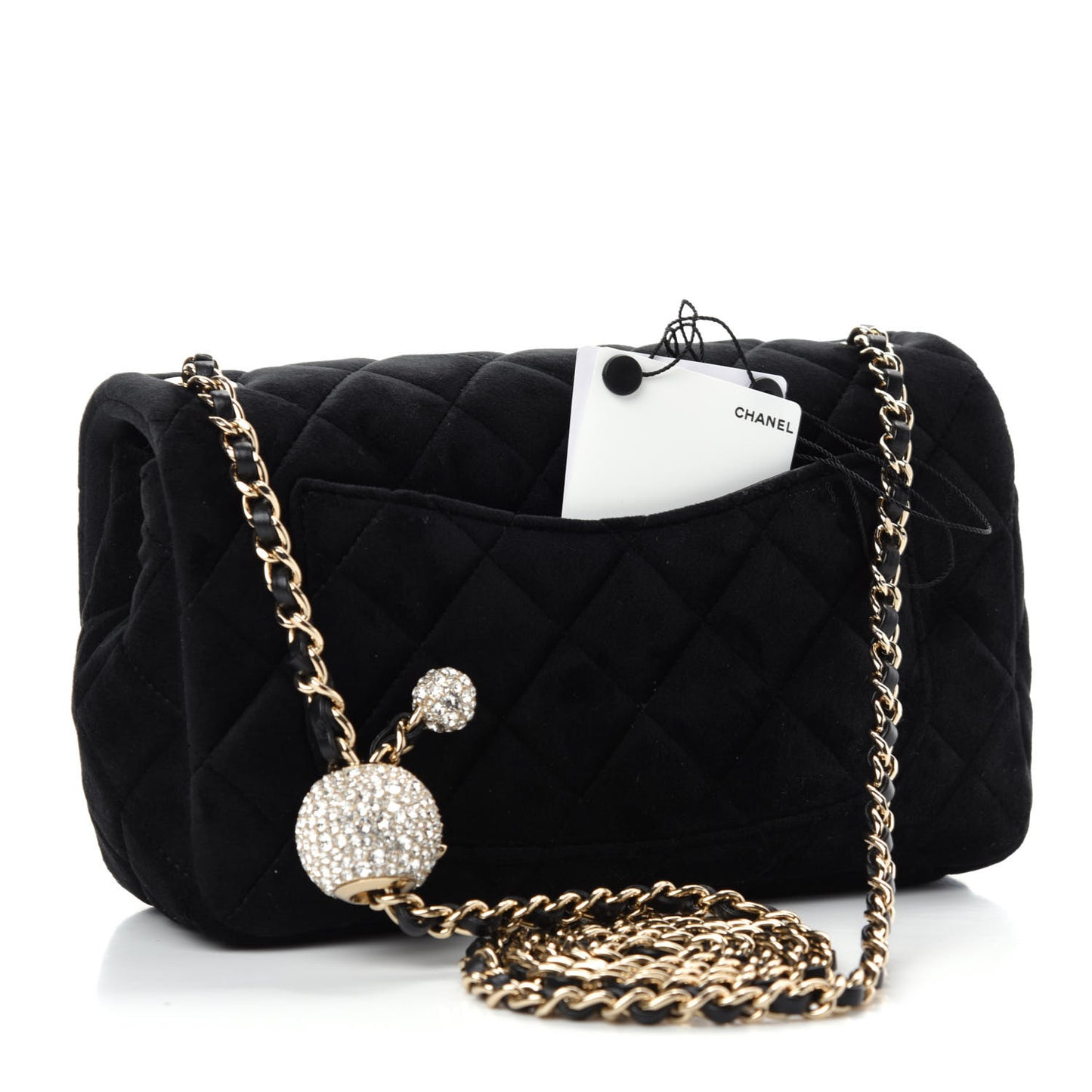 Velvet Quilted Mini Rectangular Pearl Crush Flap Black