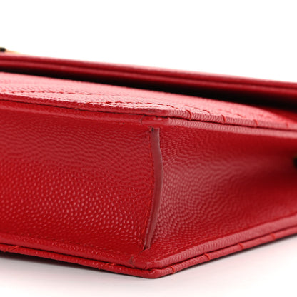 Saint Laurent Grain De Poudre Matelasse Chevron Monogram Envelope Chain Wallet New Red 11 of 12