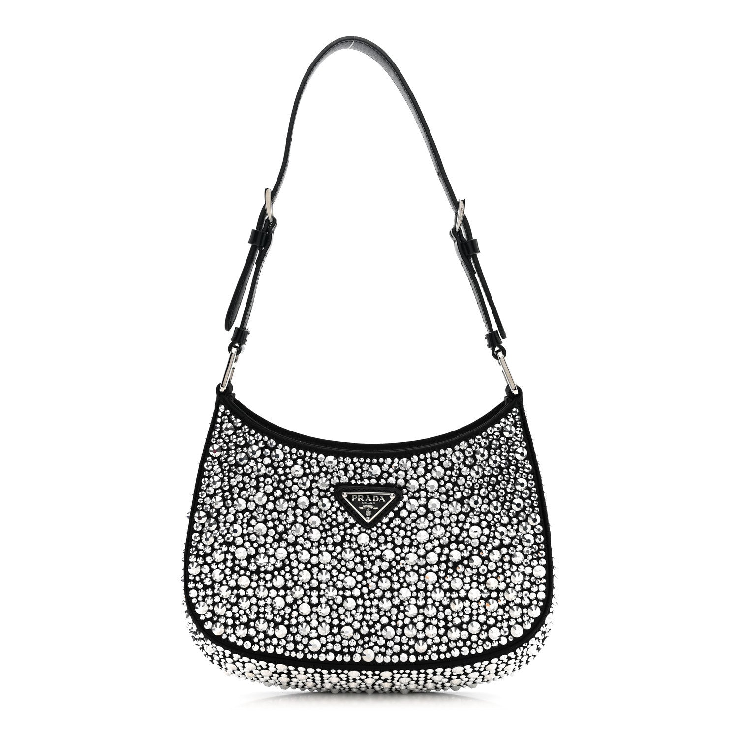 Prada Satin Crystal Cleo Adjustable Strap Shoulder Bag Metal 1 of 8