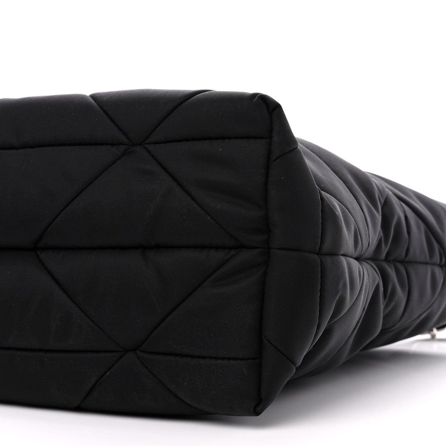 Re-Nylon Nappa Triangle Quilted Padded Double Handled Zip Pocket Tote Black