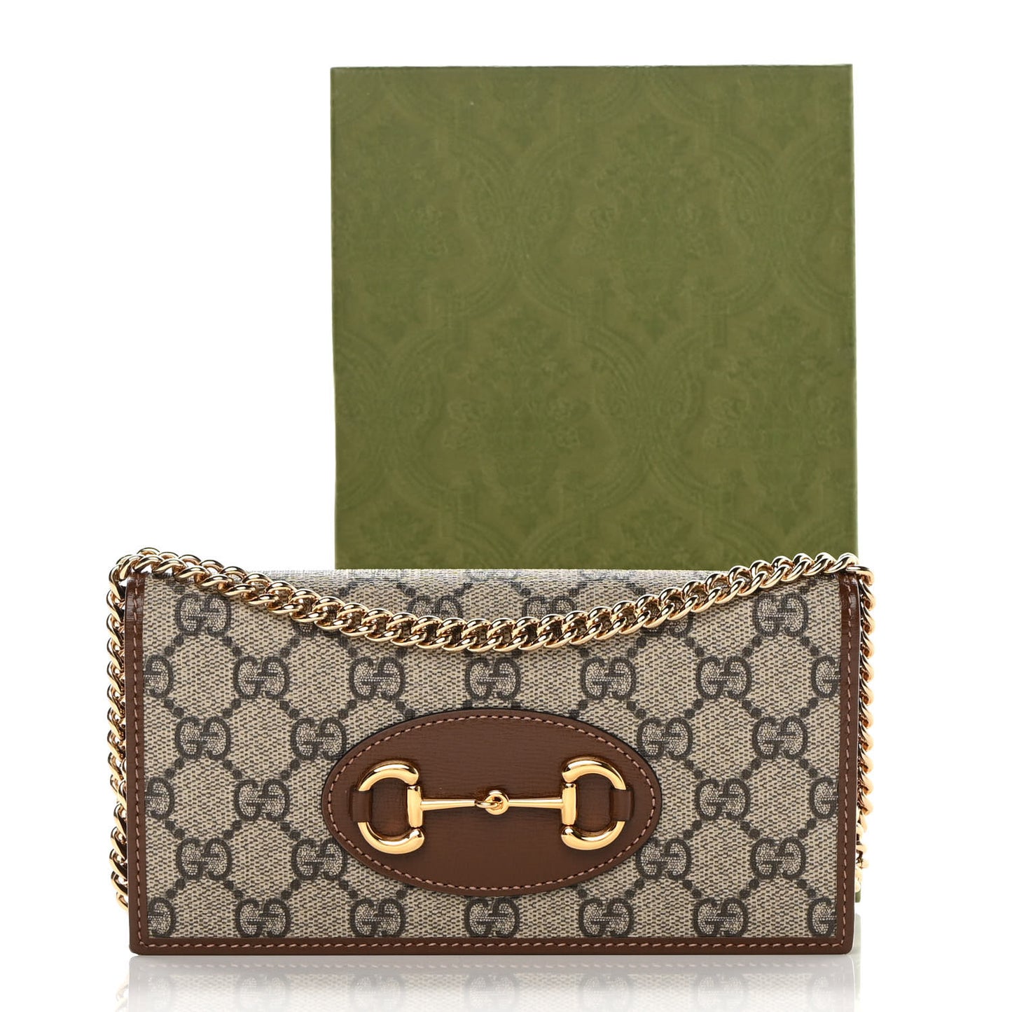 GG Supreme Monogram Azalea Calfskin Horsebit 1955 Wallet On Chain Beige Ebony Brown Sugar