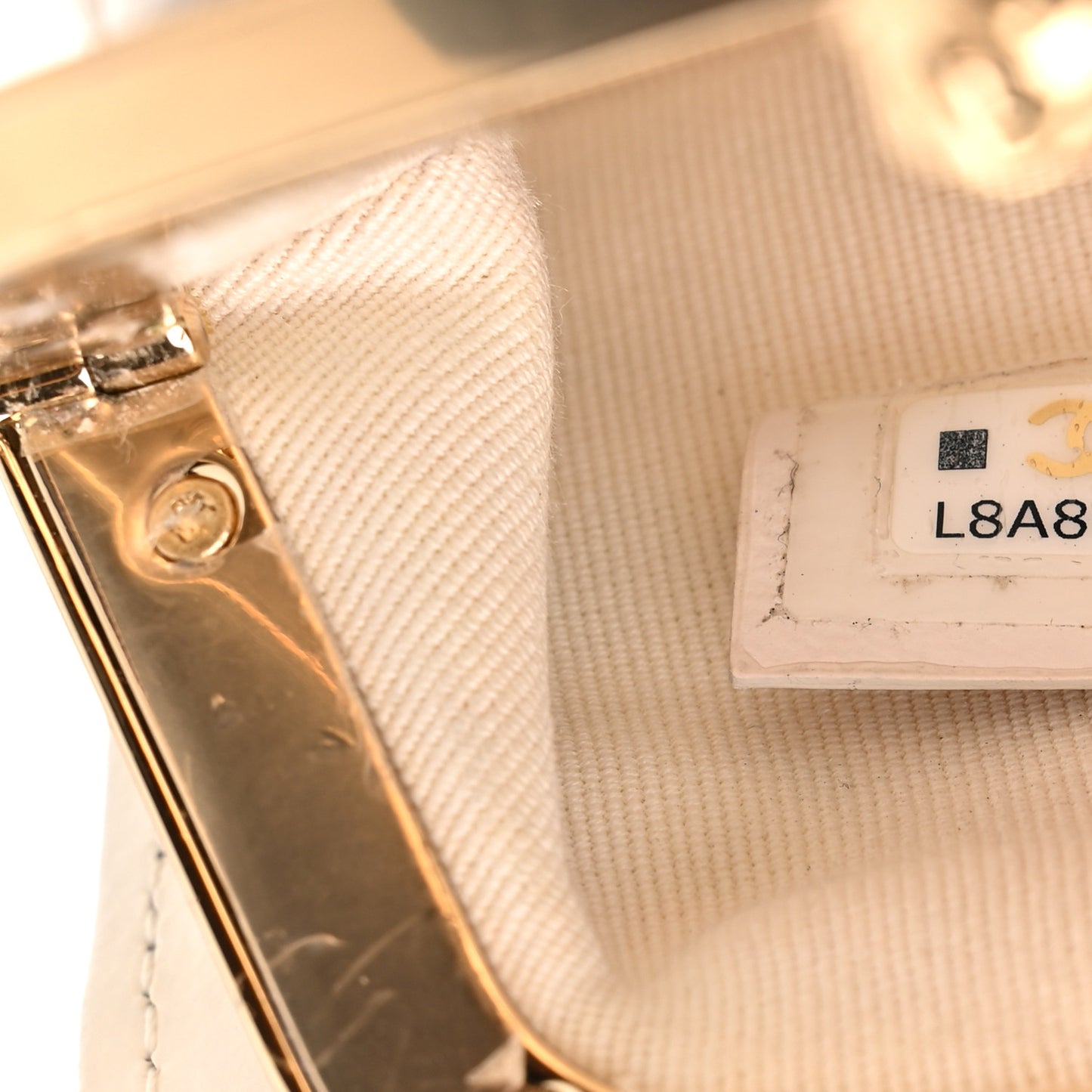 Lambskin Quilted Kiss Lock Top Handle Flap Clutch With Chain White