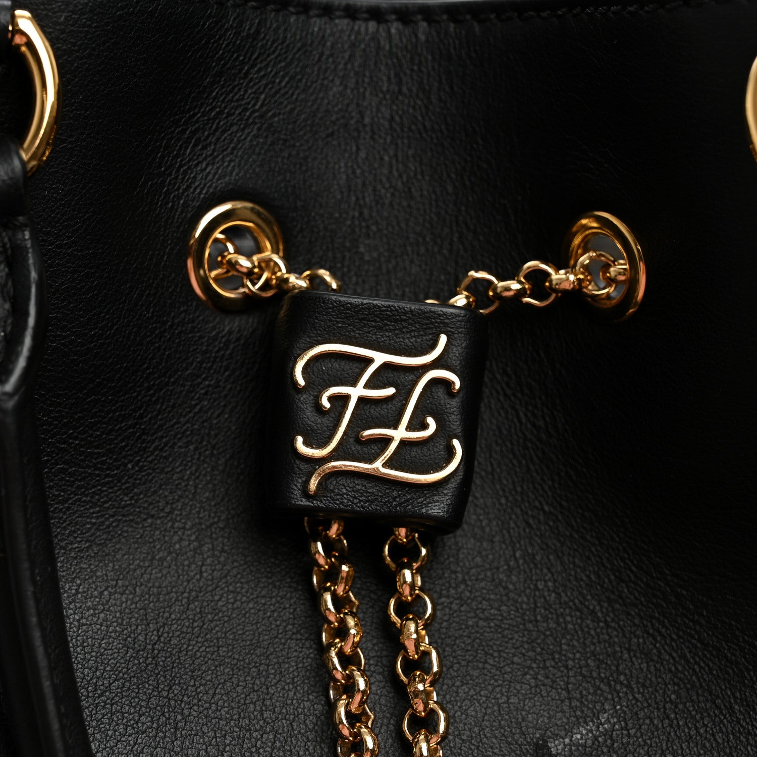 Fendi Vitello Grace King Karligraphy Chain Bucket Bag Black Bisquit 6 of 12