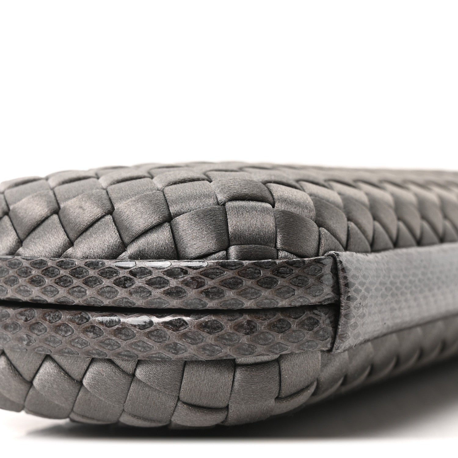 Bottega Veneta Satin Snakeskin Intrecciato Stretch Knot Clutch Ardoise 8 of 9