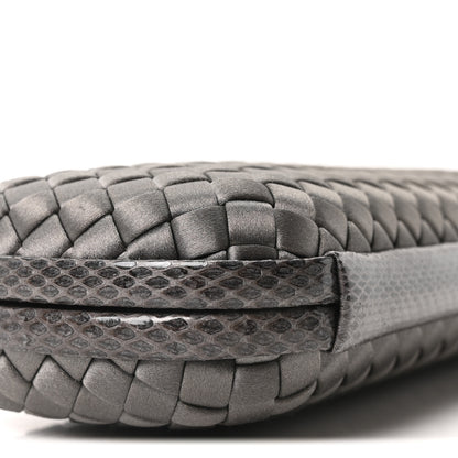 Bottega Veneta Satin Snakeskin Intrecciato Stretch Knot Clutch Ardoise 8 of 9