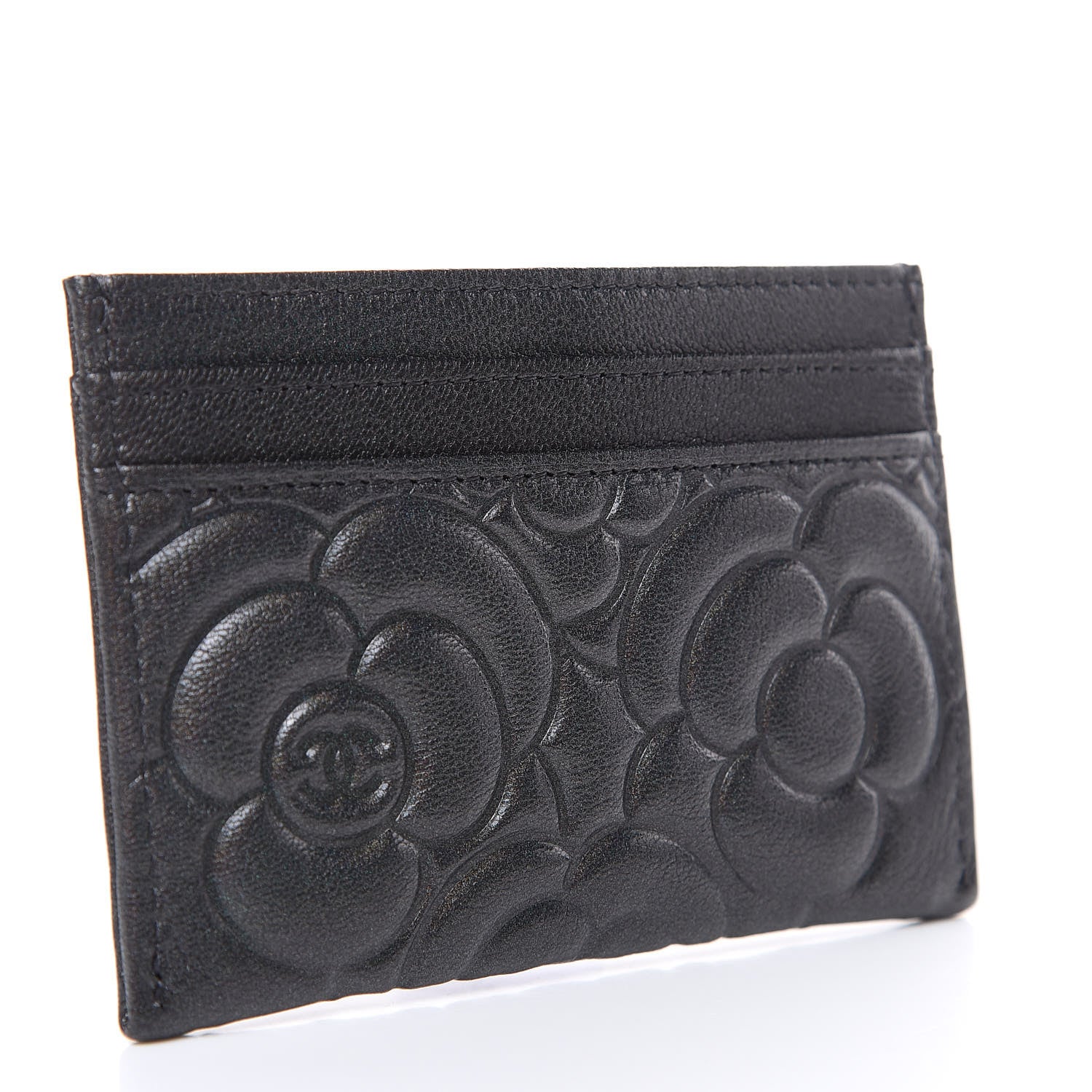 Chanel Goatskin Camellia Embossed Card Holder Grey 3 of 9