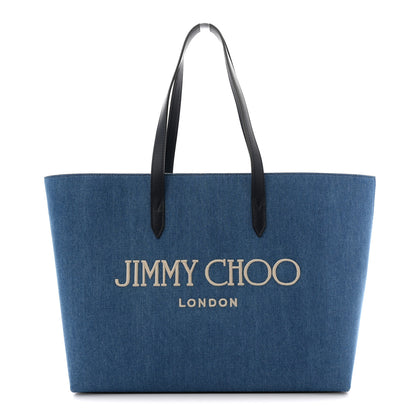 Jimmy Choo Canvas Embroidered Logo Tote Denim Milk 1 of 11