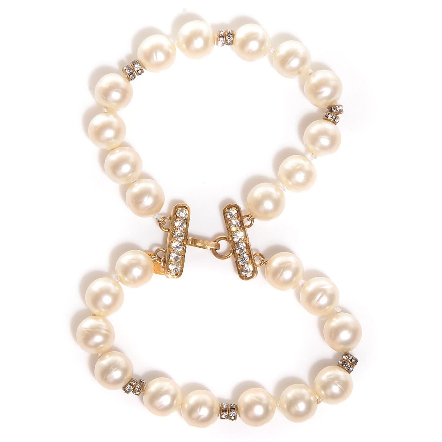 Pearl Crystal Double Strand Bracelet Gold