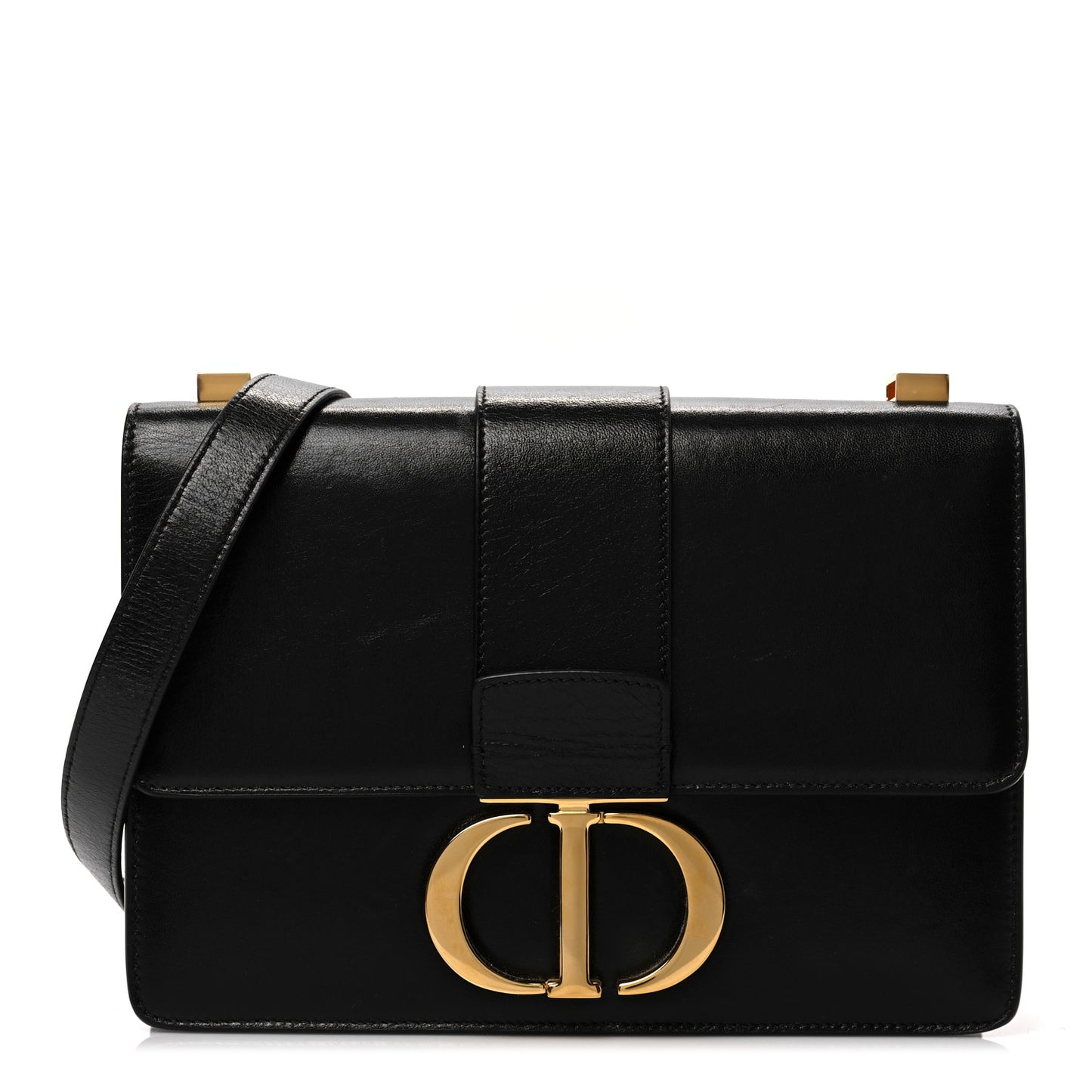 Shiny Crinkled Lambskin 30 Montaigne Flap Bag Black