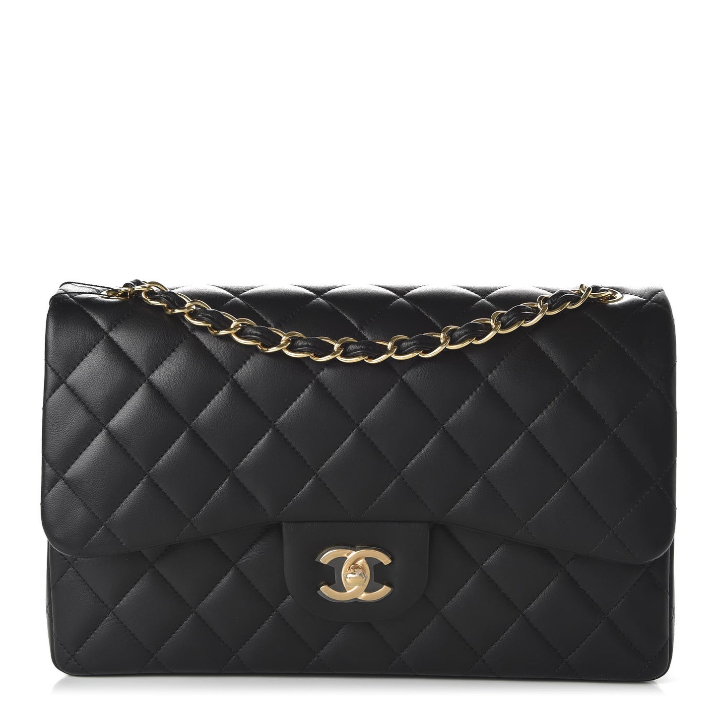 Lambskin Quilted Jumbo Double Flap Black