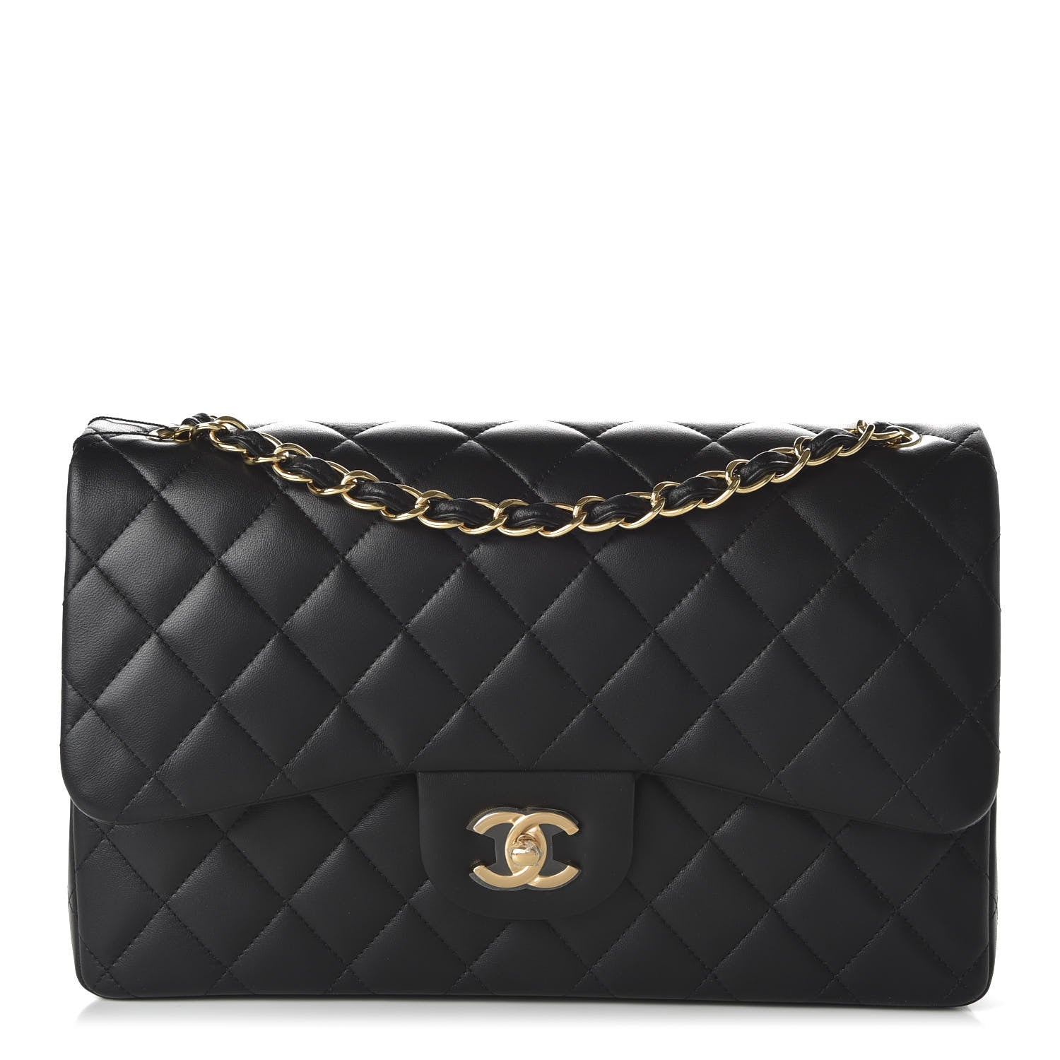 Chanel Lambskin Quilted Jumbo Double Flap Black 1 of 12
