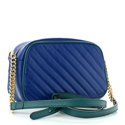 Gucci Azalea Calfskin Enamel Matelasse Diagonal Small Torchon GG Marmont Chain Shoulder Bag Imperial Blue Pavone 3 of 11