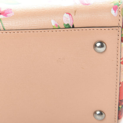 Gucci Shangai Calfskin Blooms Print Medium Bamboo Shopper Tote Pink Apricot Multicolor 11 of 12