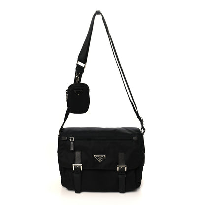 Prada Re-Nylon Vela Saffiano Pocket Double Buckle Messenger Shoulder Bag Black 1 of 7