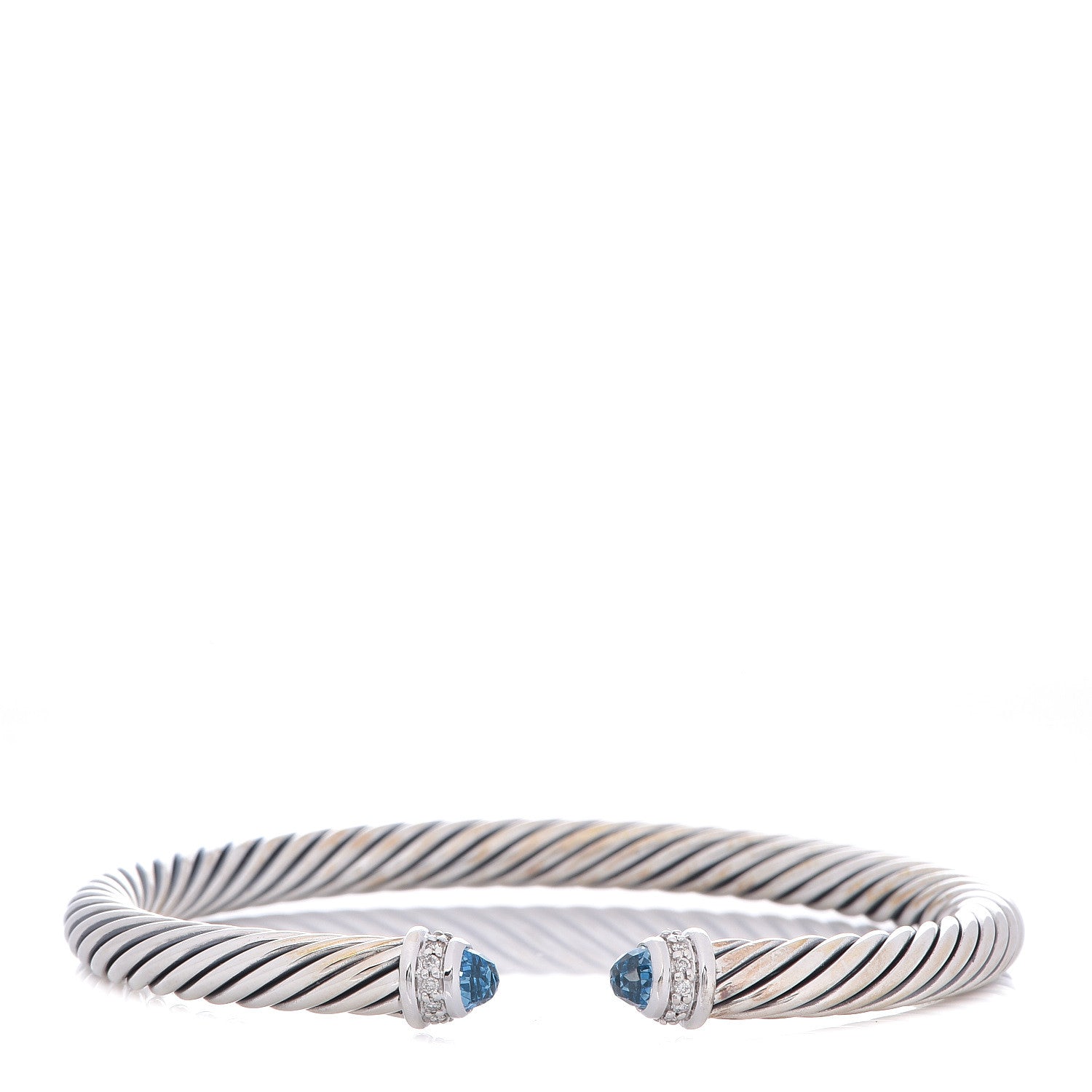 David Yurman Sterling Silver Diamond Blue Topaz 5mm Cable Classics Bracelet 1 of 4