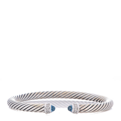 David Yurman Sterling Silver Diamond Blue Topaz 5mm Cable Classics Bracelet 1 of 4
