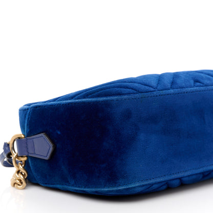 Gucci Velvet Matelasse Small GG Marmont Chain Shoulder Bag Cobalt 10 of 12