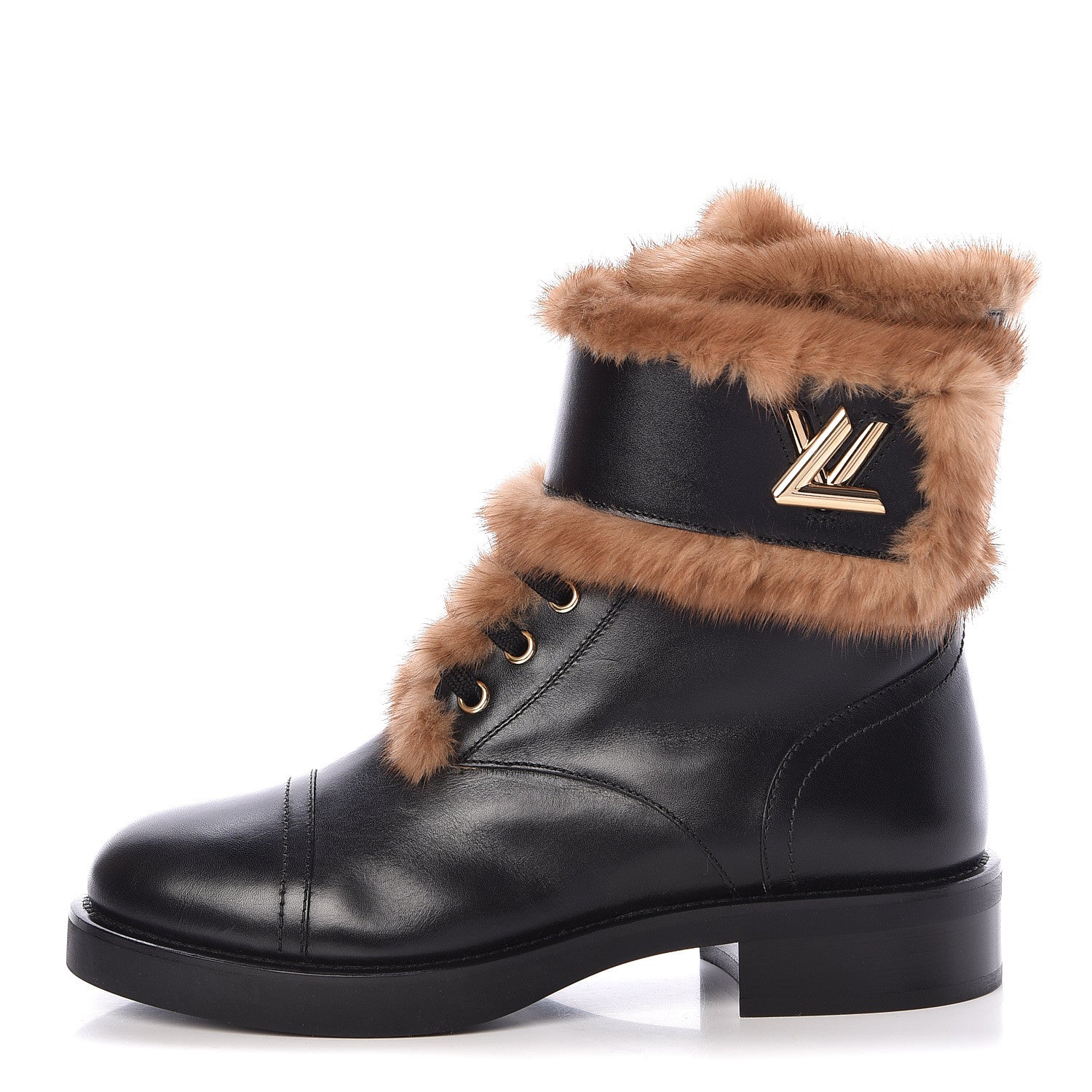 Louis Vuitton Mink Fur Calfskin Wonderland Ranger Boots 37.5 Black 1 of 9
