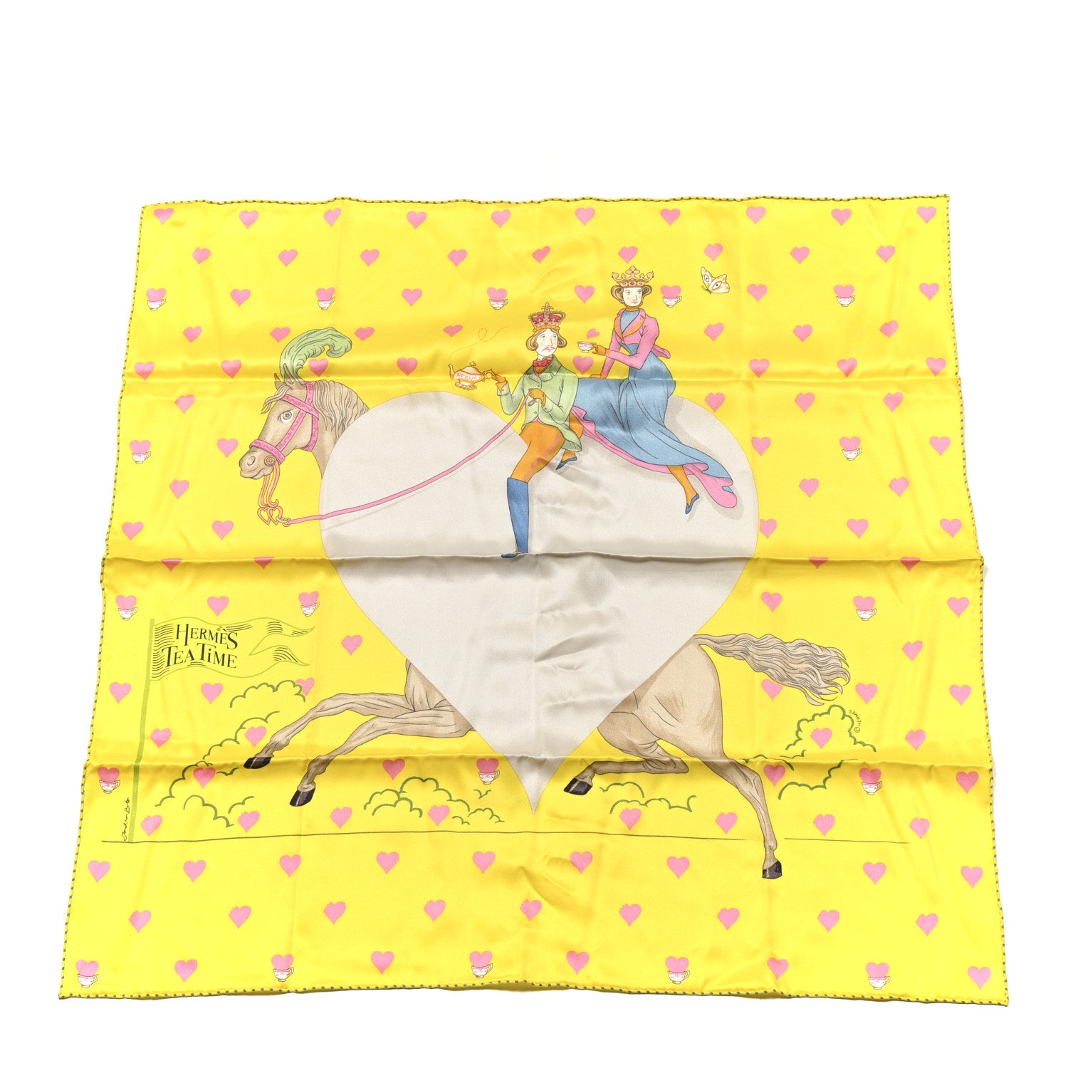Hermes Silk Tea Time Scarf 70 Jaune Gris Perle 1 of 5