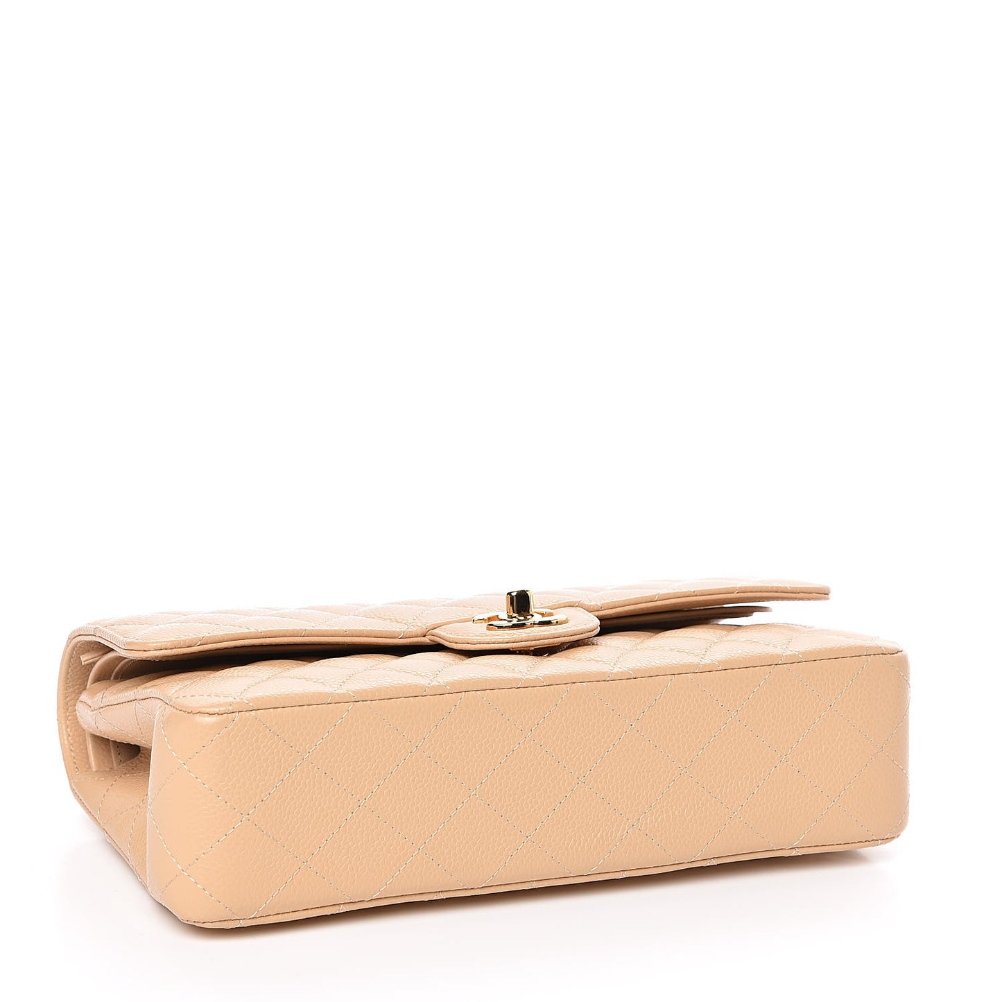 Caviar Quilted Medium Double Flap Beige Clair