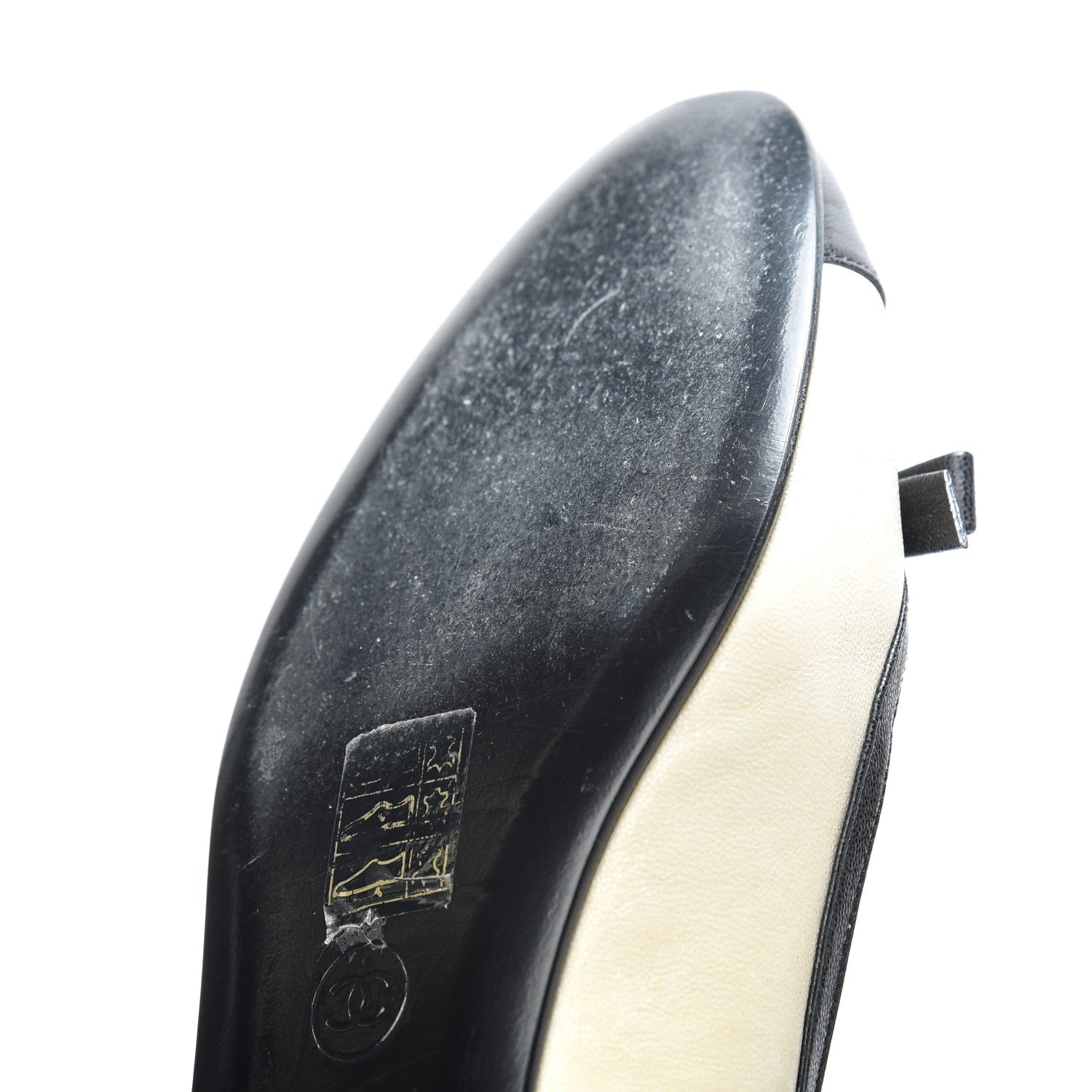 Chanel Goatskin Cap Toe Bow CC Ballerina Flats 36.5 Ivory Black 12 of 24