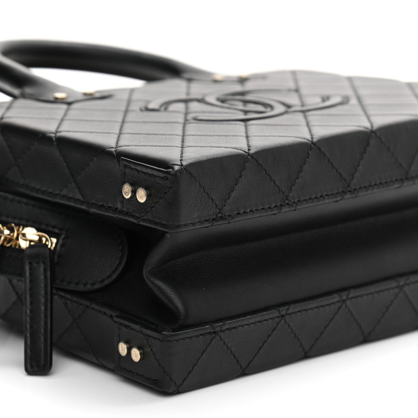 Calfskin Quilted Studded Square Vanity Case Black