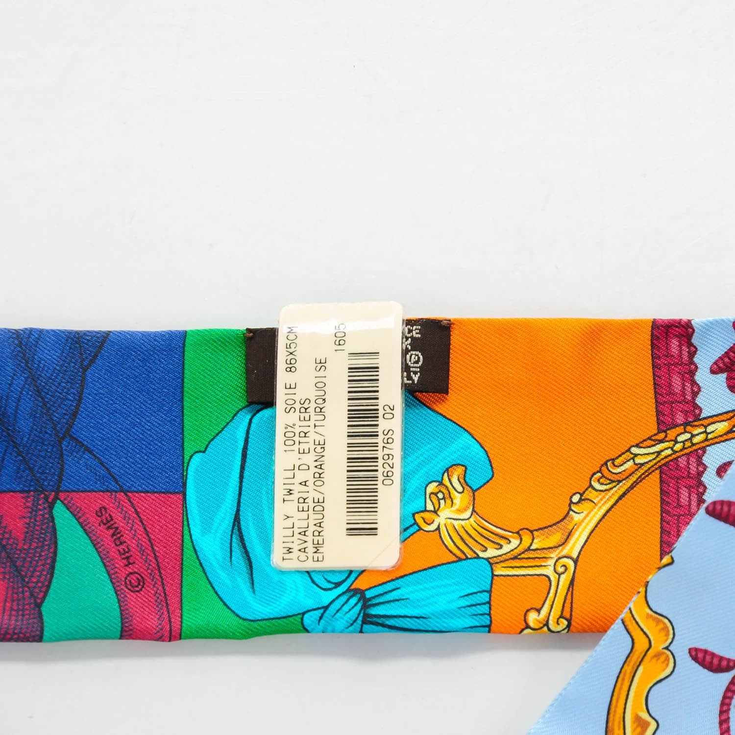 Hermes Silk Cavalleria D'Etriers Twilly Emeraude Orange Turquoise 3 of 5