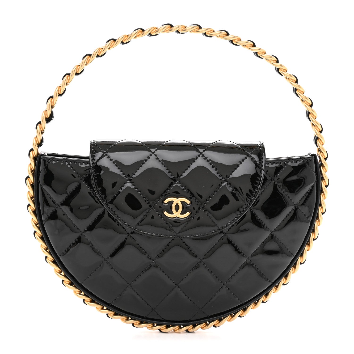 Chanel Patent Calfskin Quilted Chain Hoop Bag Black 1 of 10