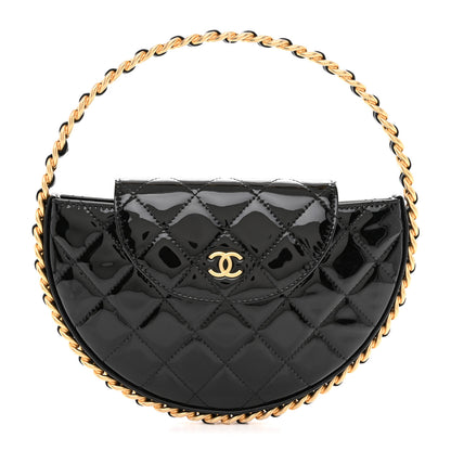 Chanel Patent Calfskin Quilted Chain Hoop Bag Black 1 of 10