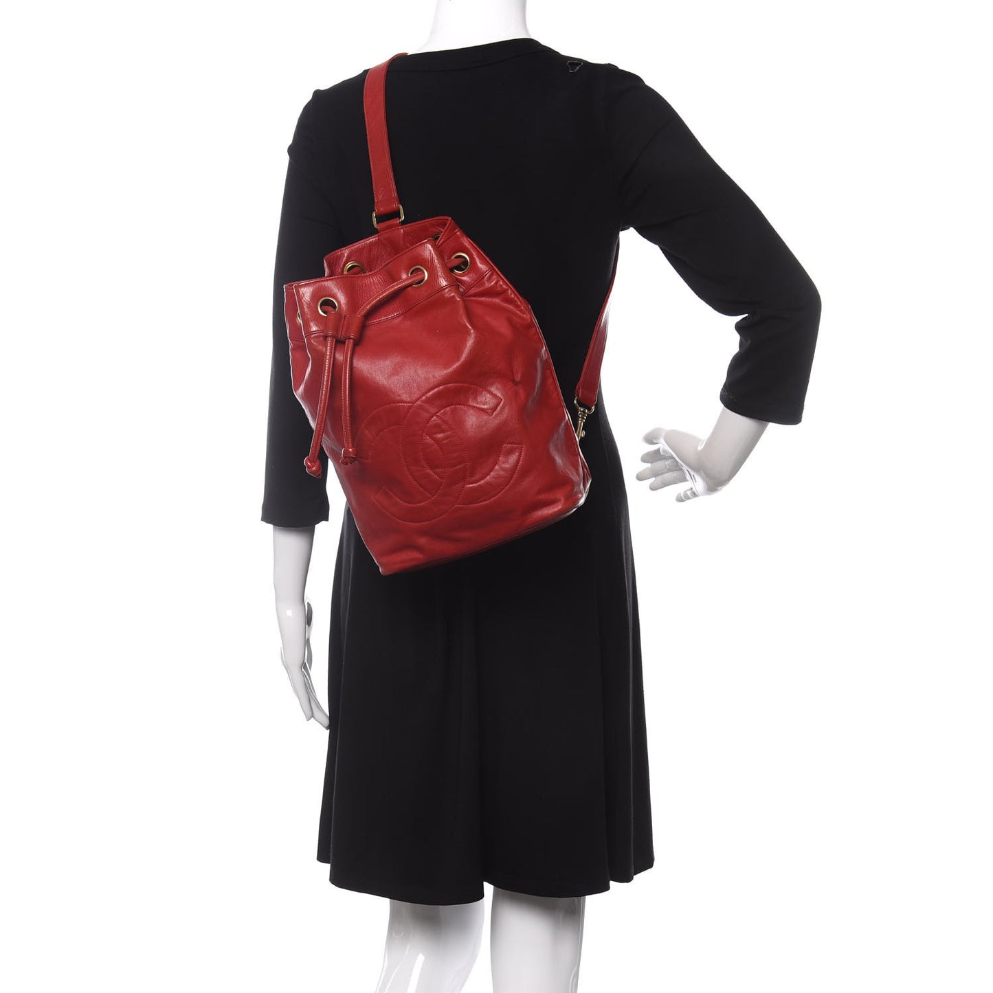 Lambskin CC Drawstring Backpack Red