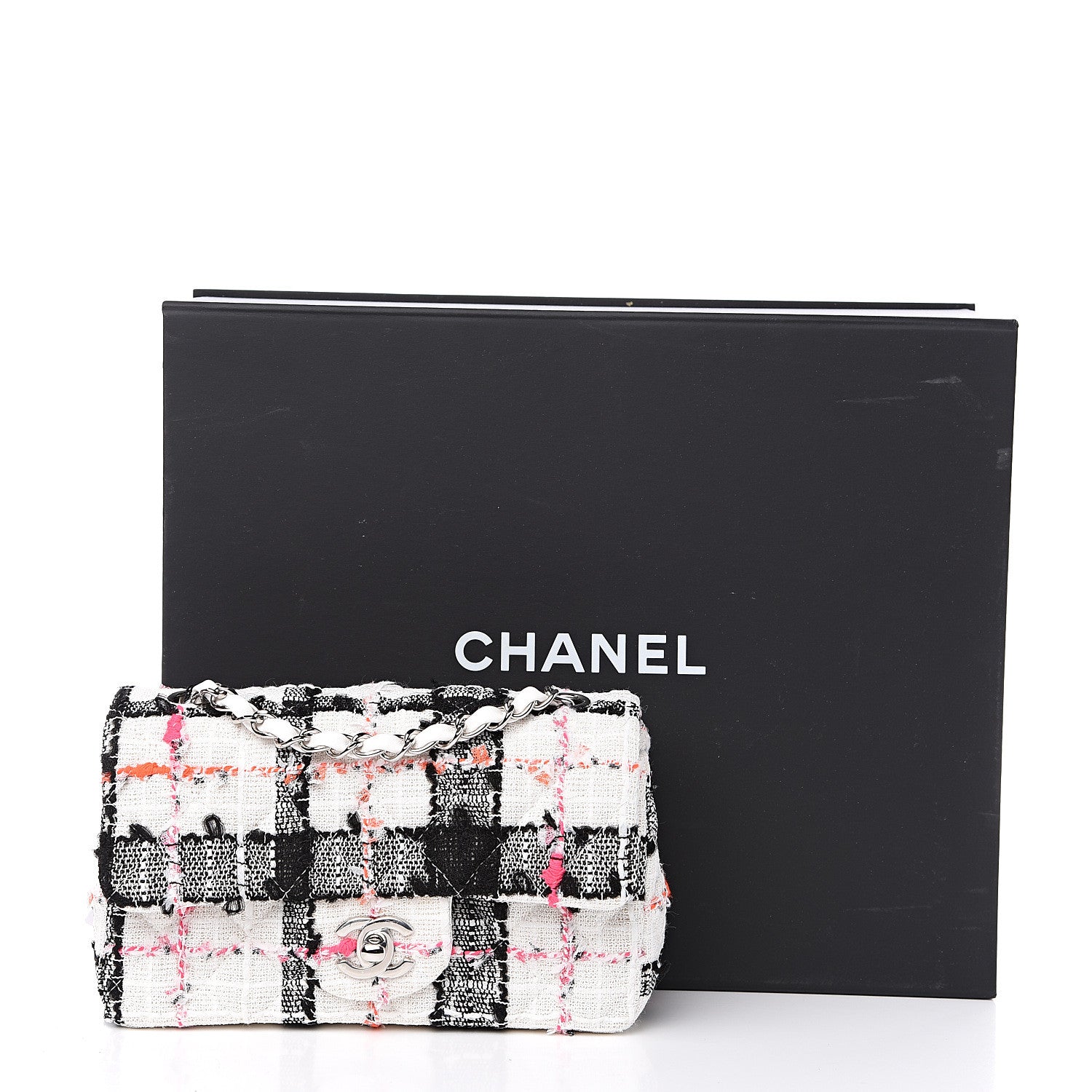 Chanel Tweed Quilted Mini Rectangular Flap Black White Pink 10 of 10