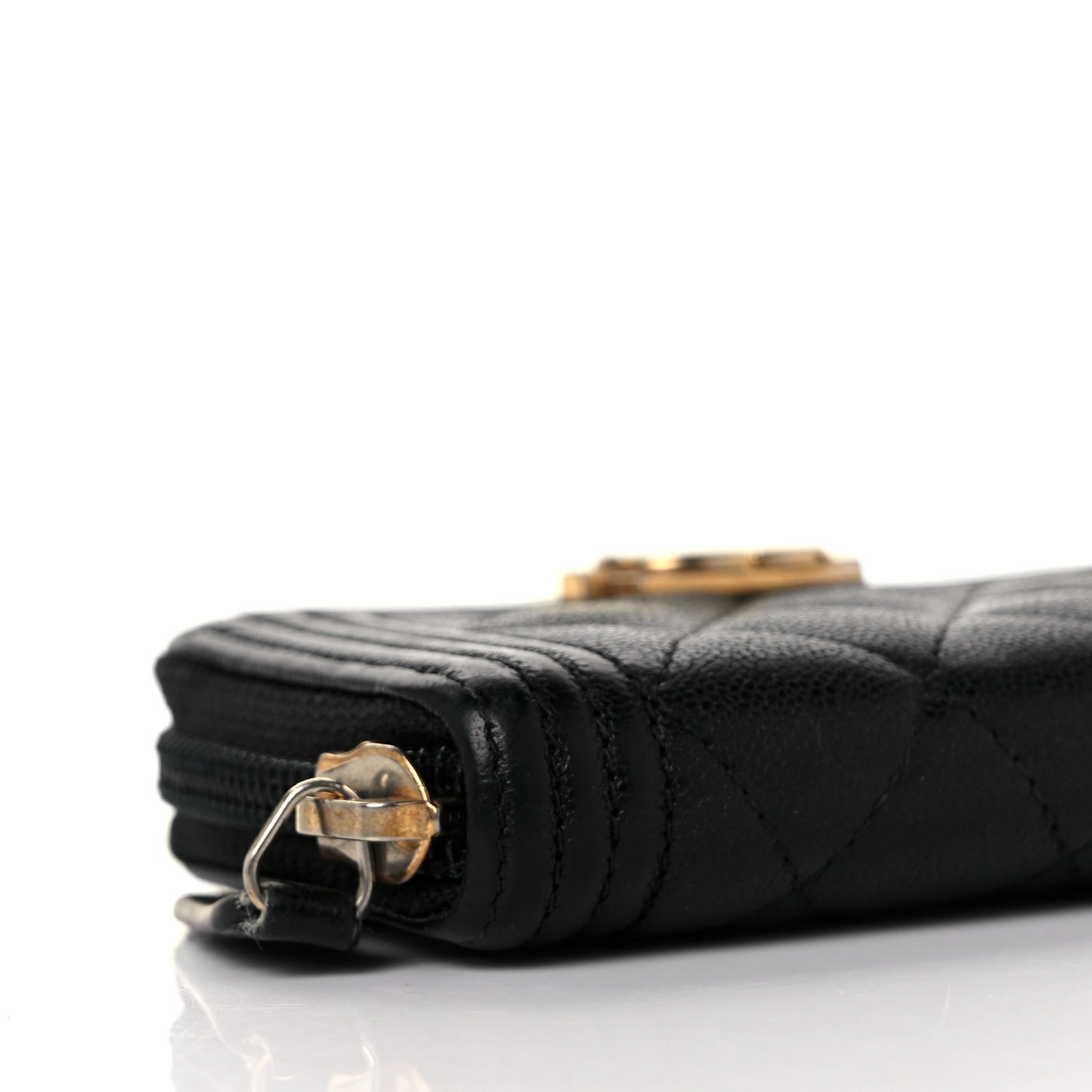 Caviar Quilted Boy Zip Around Coin Purse Wallet Black