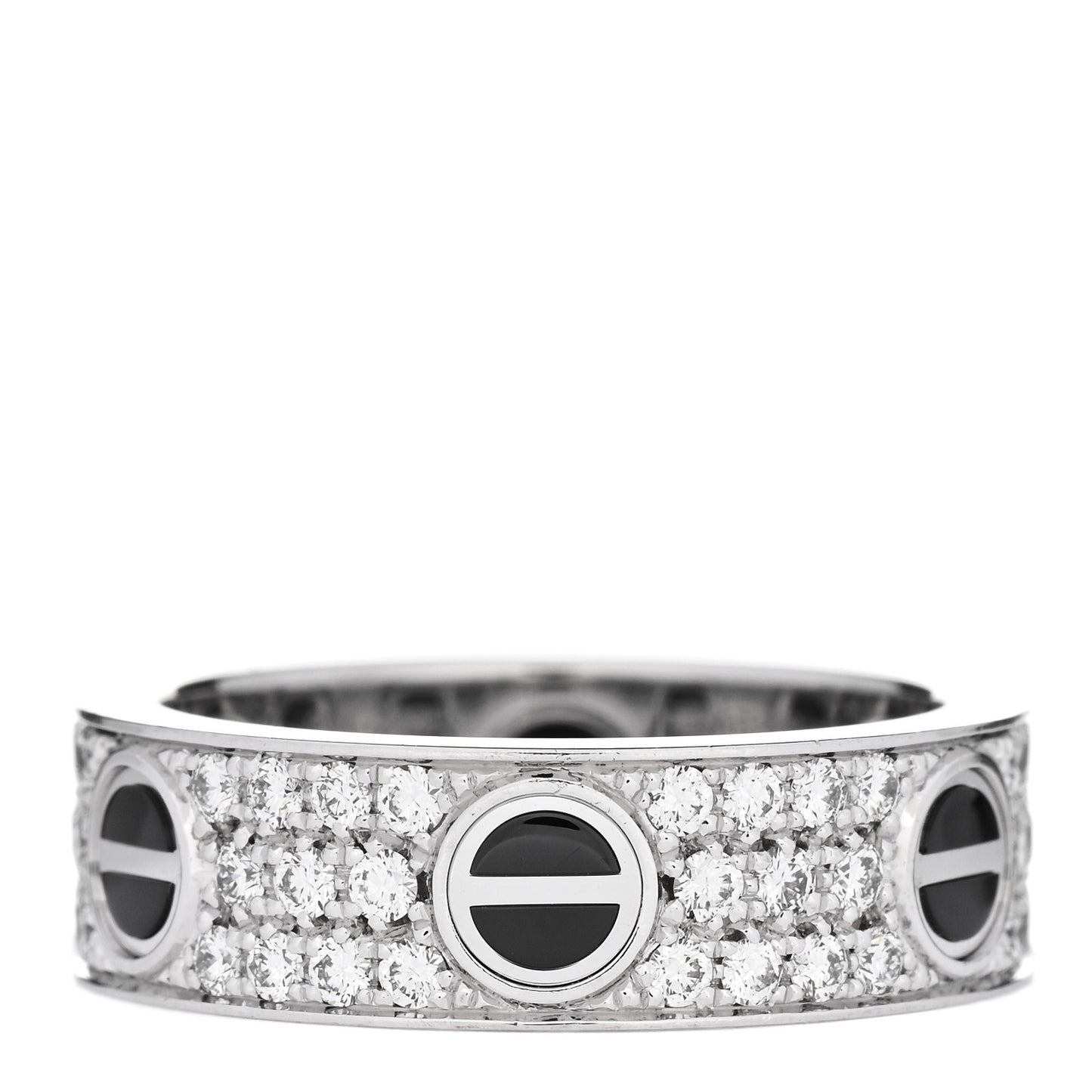 18K White Gold Diamond Ceramic LOVE Paved Ring 56 7.5