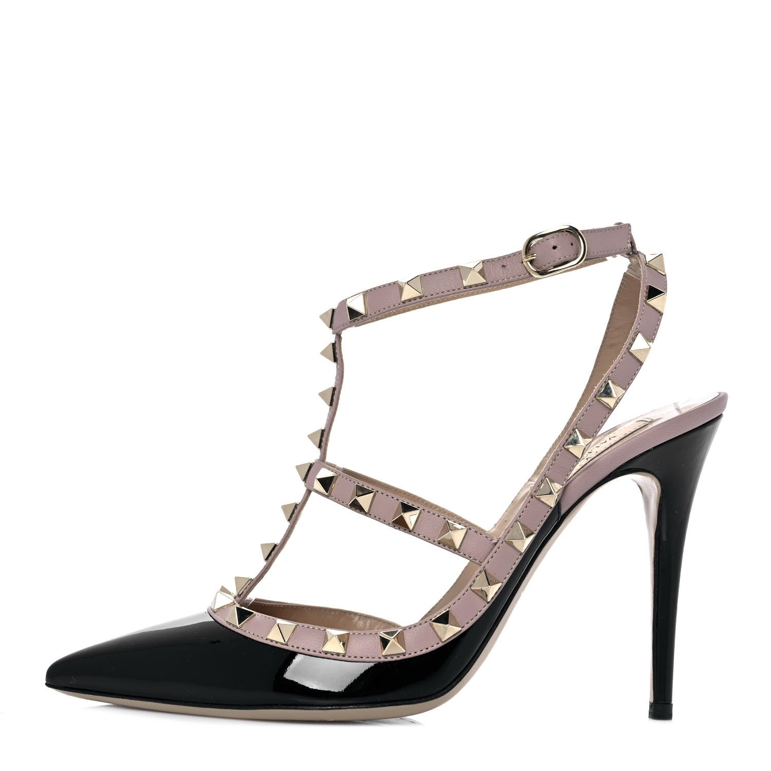 Valentino Garavani Patent Nappa Rockstud Ankle Strap 100mm Pumps 39 Black Poudre 1 of 8
