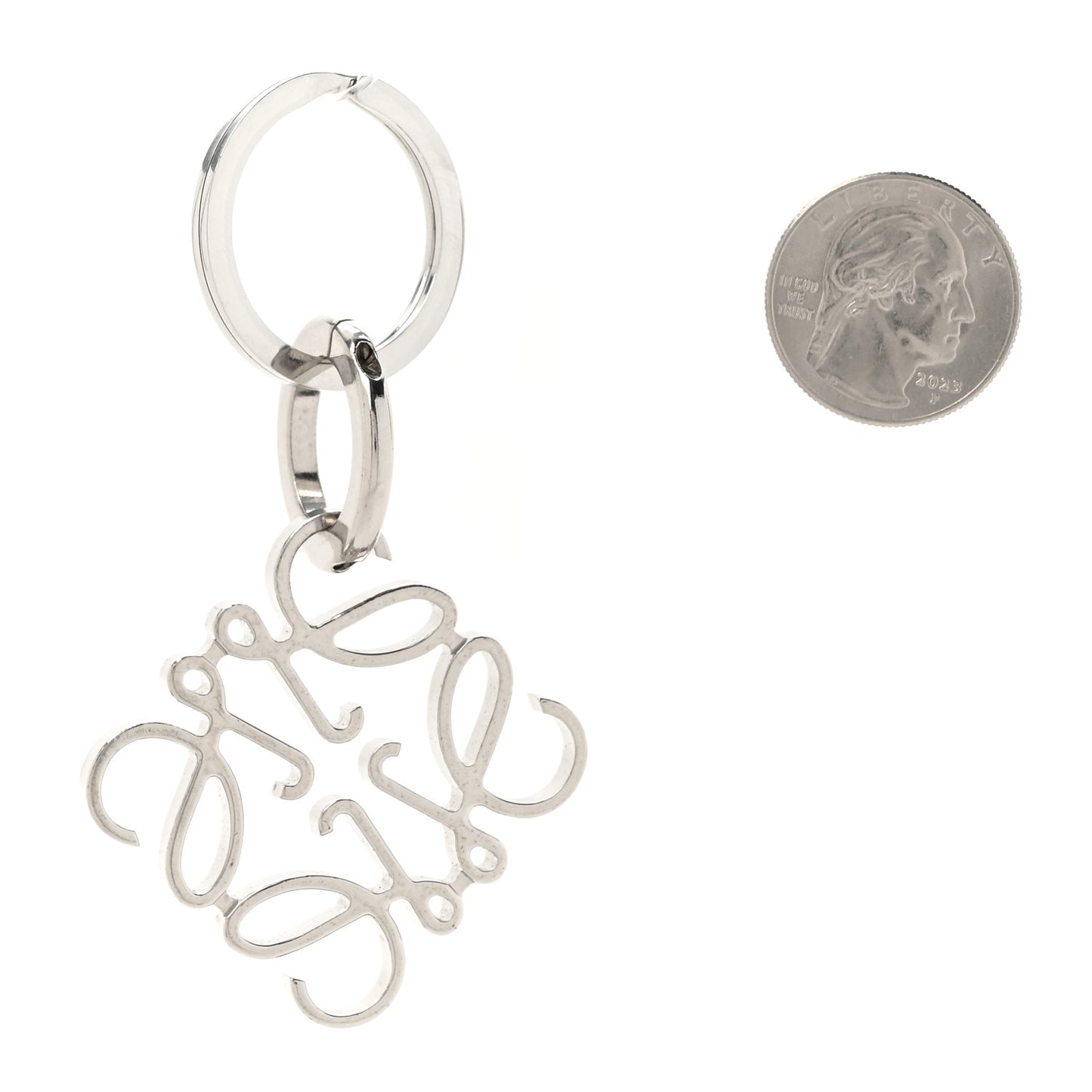 Metal Anagram Bag Charm Key Holder Silver