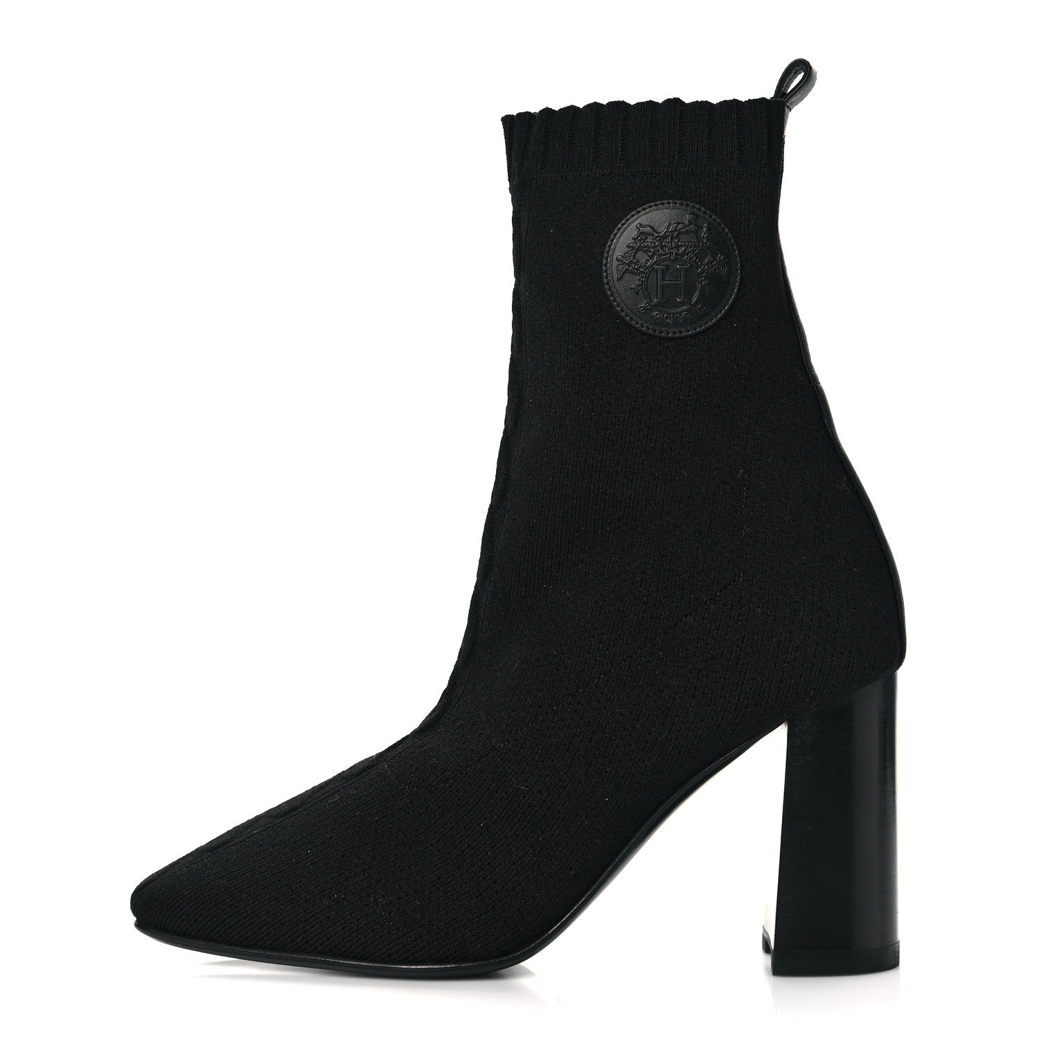 Hermes Knit Calfskin Volver Ankle Boots 38.5 Black 1 of 7