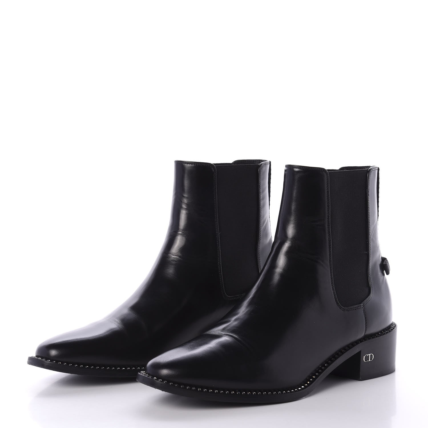 Christian Dior Glazed Calfskin Crystal Tomboy Ankle Boots 37.5 Black 3 of 10