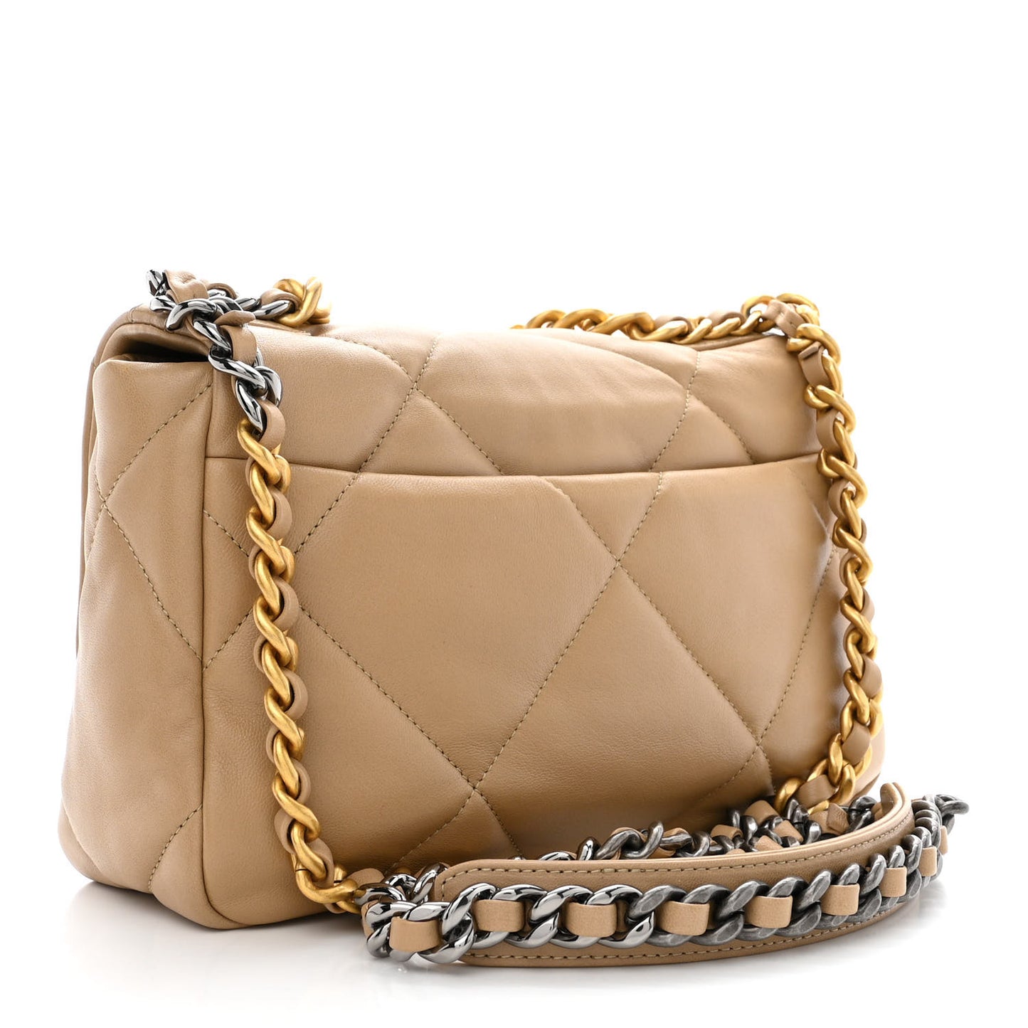 Lambskin Quilted Medium Chanel 19 Flap Dark Beige