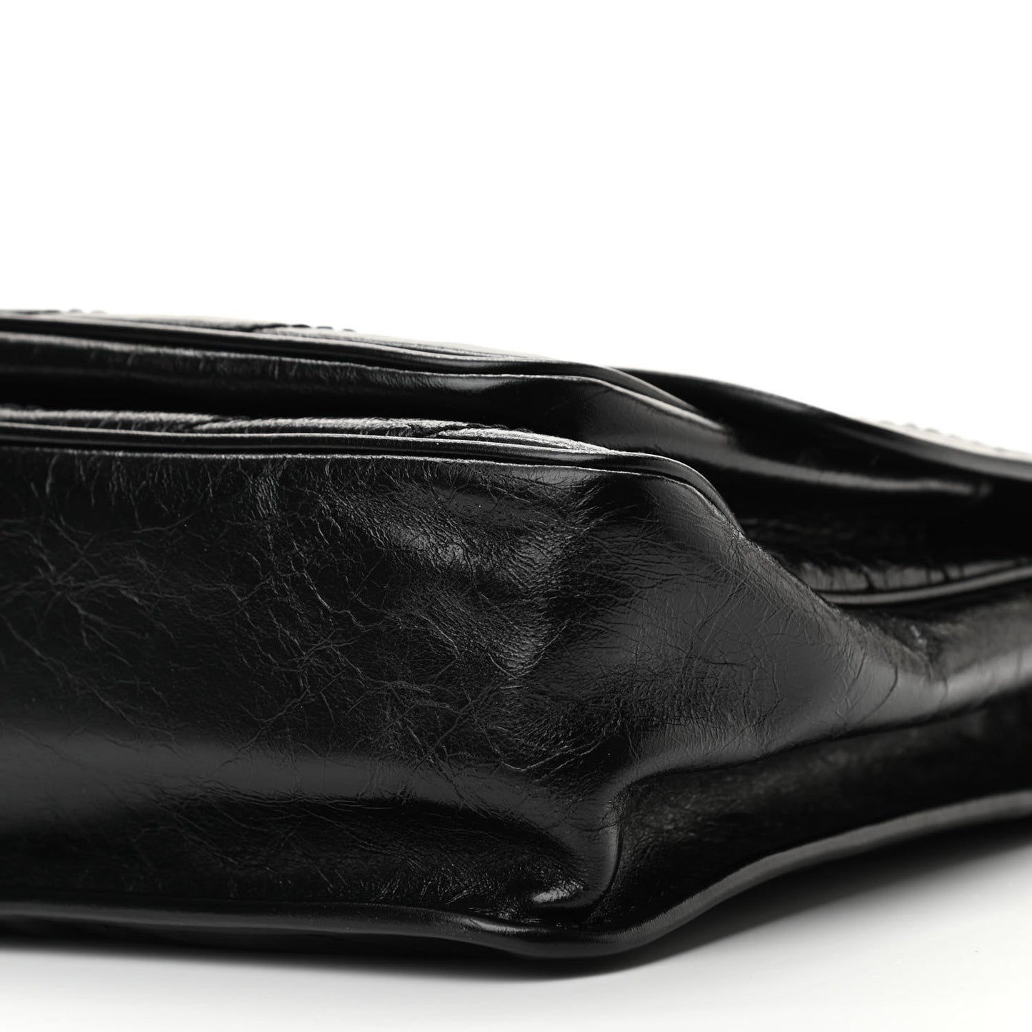 Crinkled Calfskin Matelasse Monogram Medium Niki Chain Satchel Black