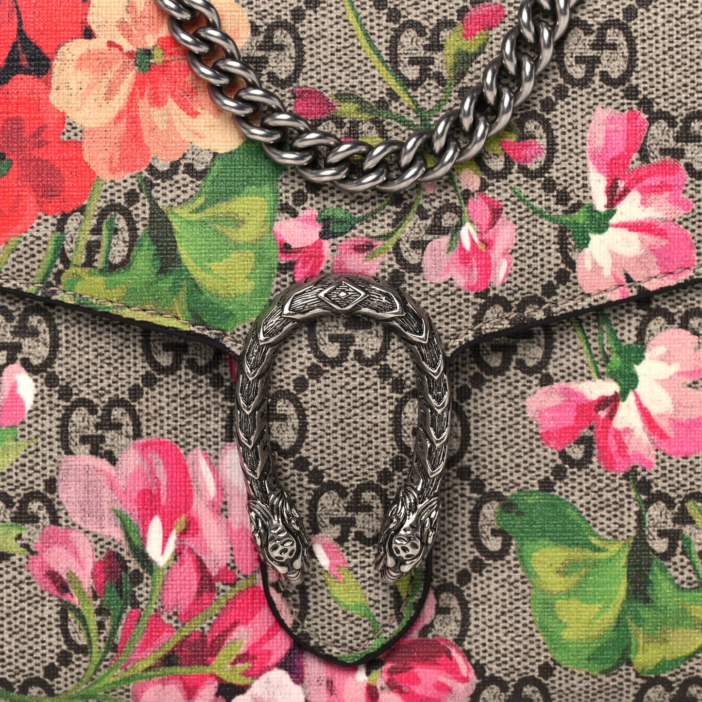 GG Supreme Monogram Blooms Mini Dionysus Chain Wallet Beige Multicolor Dry Rose
