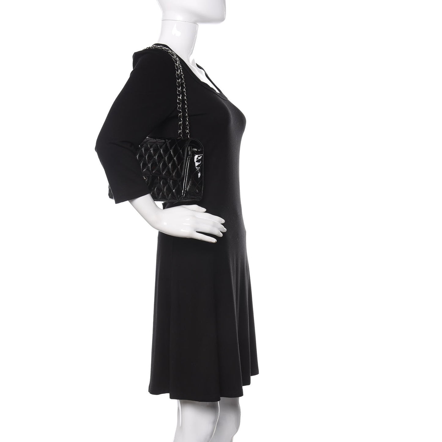 Patent Quilted Medium Double Flap Black