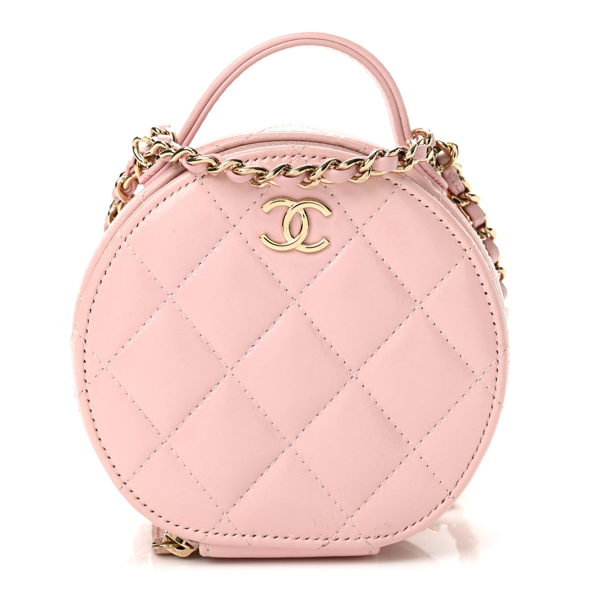 Chanel Shiny Lambskin Quilted Round Handle With Care Vanity With Chain Pink 1 of 12