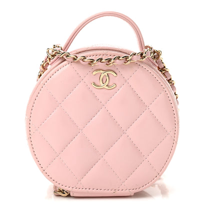Chanel Shiny Lambskin Quilted Round Handle With Care Vanity With Chain Pink 1 of 12