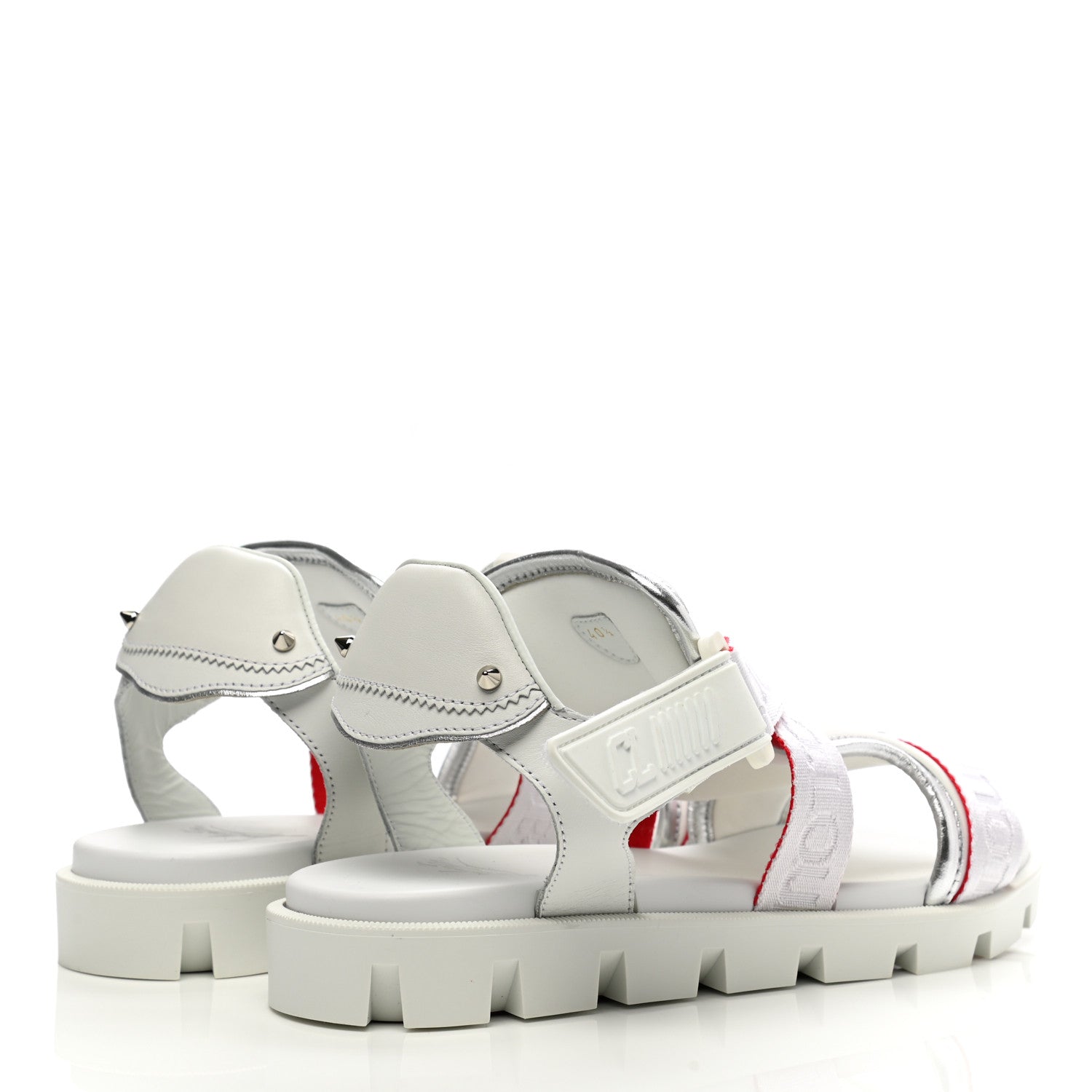 Christian Louboutin Calfskin Velcrissimo Flat Sandals 40.5 Blanco Silver 4 of 8