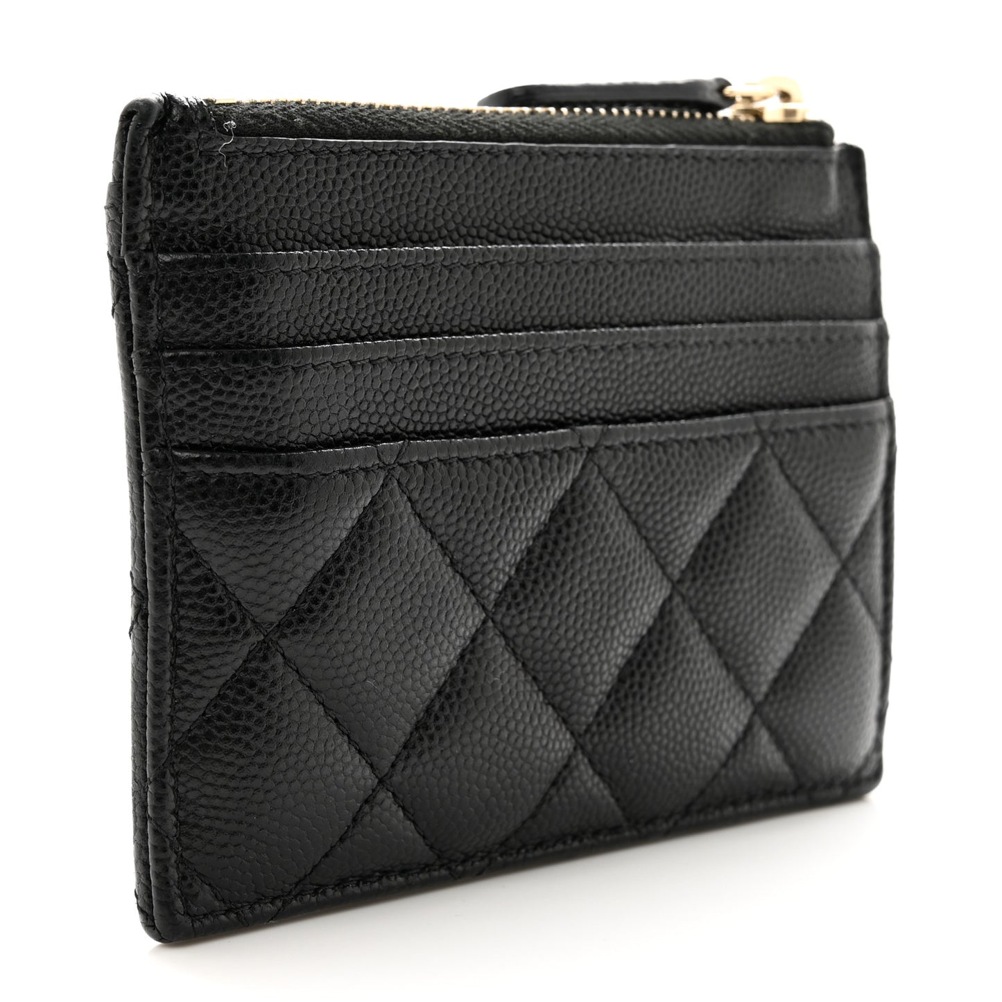 Caviar Quilted CC Zip Card Holder Black