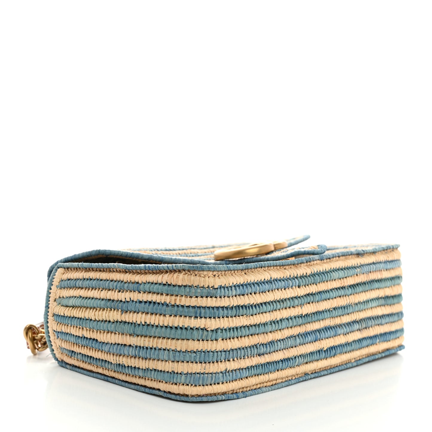 Raffia Woven Small GG Marmont Shoulder Bag Natural Light Blue