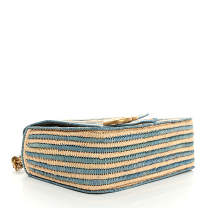 Gucci Raffia Woven Small GG Marmont Shoulder Bag Natural Light Blue 4 of 10
