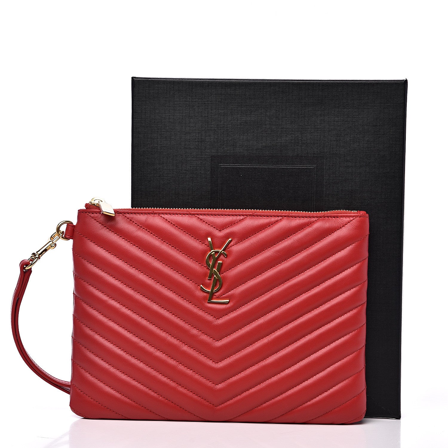 Saint Laurent Calfskin Matelasse Chevron Monogram A5 Wristlet Red 9 of 9