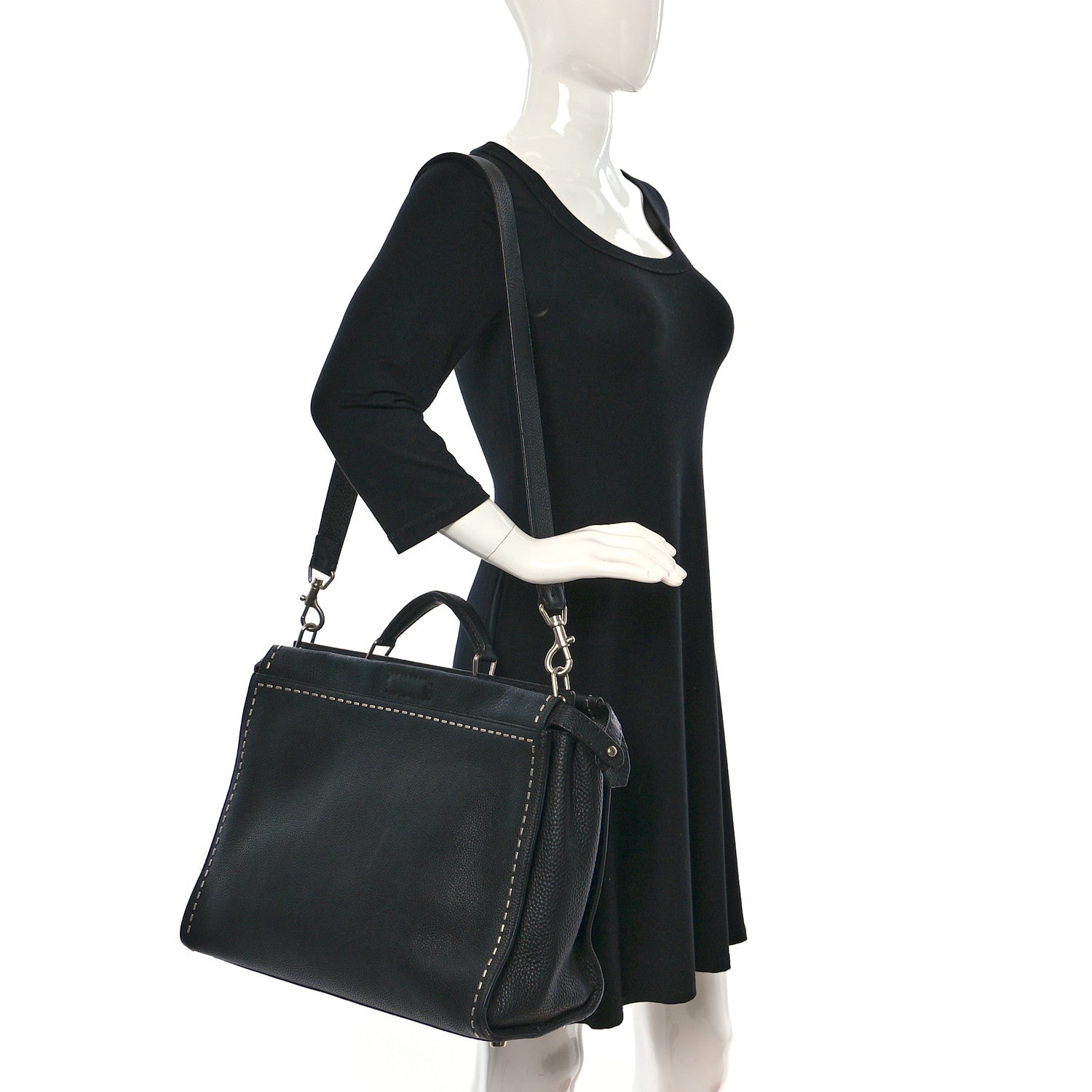 Fendi Cuoio Romano Selleria Metal Stitch Large Mens Peekaboo Iconic Essential Satchel Black 2 of 9