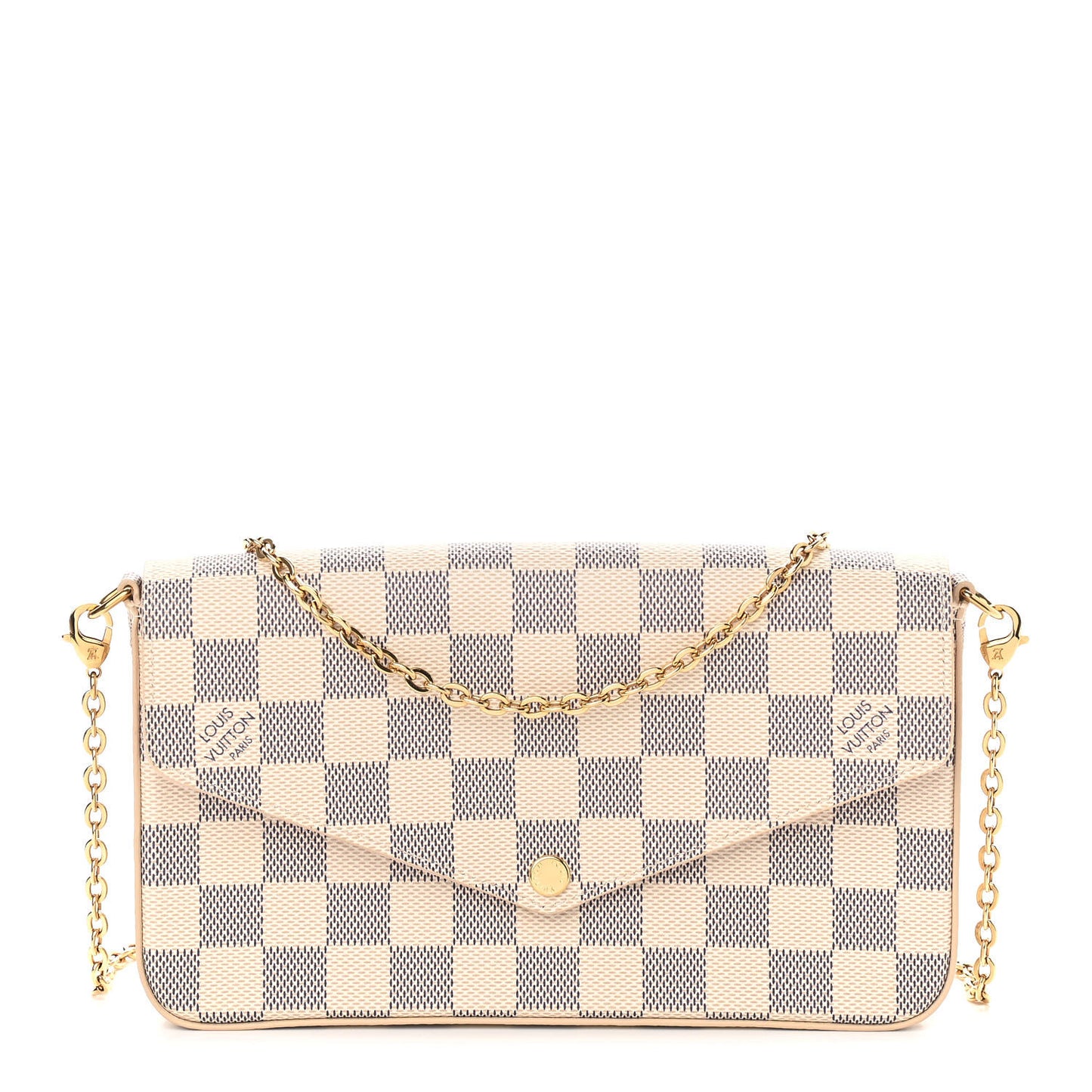 Damier Azur Pochette Felicie Chain Wallet Rose Ballerine